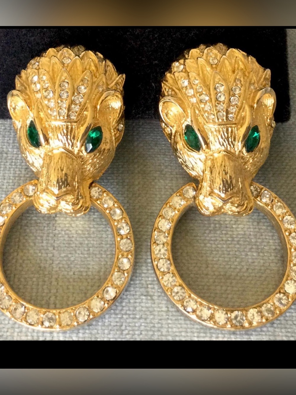 VTG COUTURE RUNWAY LES BERNARD LION DOORKNOCKER 2s GOLDTONE CLIP ON EARRINGS 😎